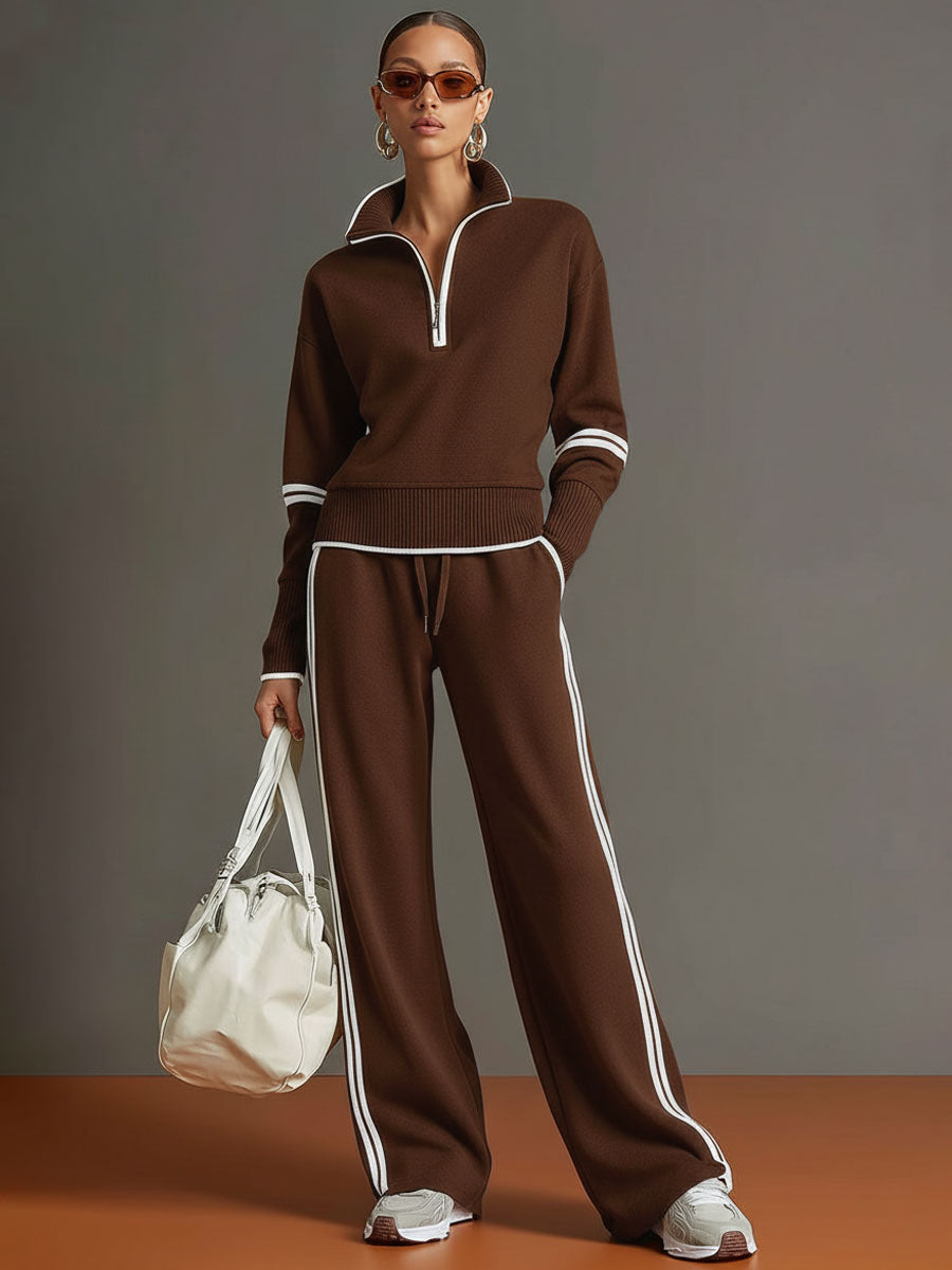 Jogginganzug Damen Zweiteiler | Pullover mit Reißverschluss und Weite Hose