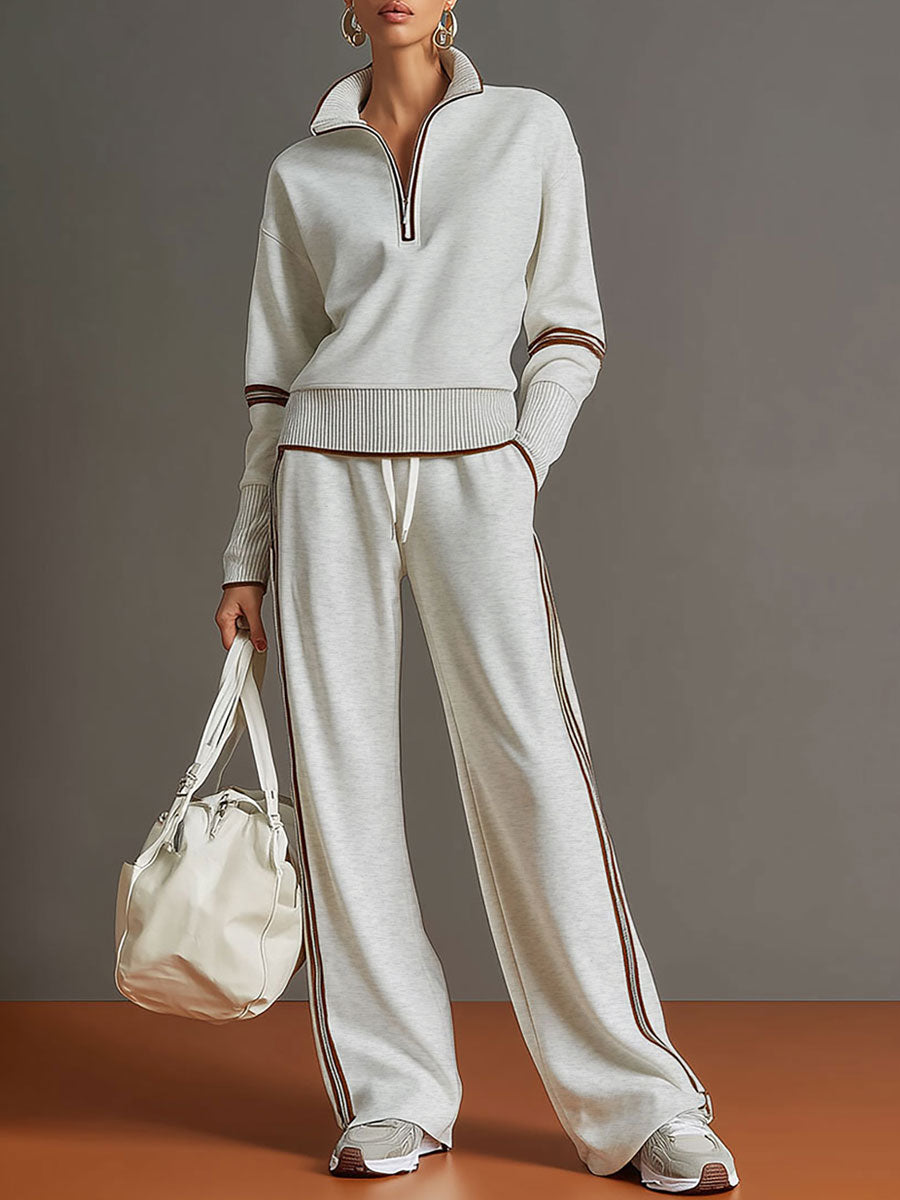 Jogginganzug Damen Zweiteiler | Pullover mit Reißverschluss und Weite Hose