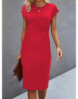 Kleid Damen Midi | Elegantes Kurzarmkleid mit Figurbetonter Passform