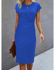 Kleid Damen Midi | Elegantes Kurzarmkleid mit Figurbetonter Passform