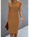 Kleid Damen Midi | Elegantes Kurzarmkleid mit Figurbetonter Passform