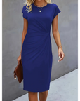 Kleid Damen Midi | Elegantes Kurzarmkleid mit Figurbetonter Passform