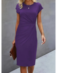 Kleid Damen Midi | Elegantes Kurzarmkleid mit Figurbetonter Passform