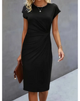 Kleid Damen Midi | Elegantes Kurzarmkleid mit Figurbetonter Passform