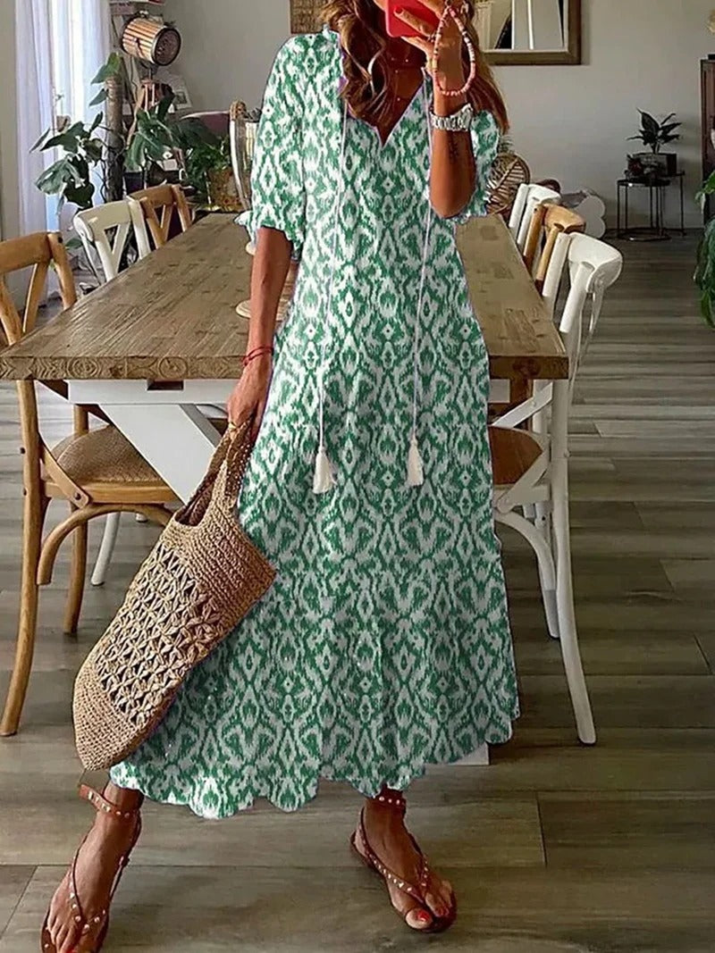 Maxikleid Damen | Sommerkleid mit V-Ausschnitt und Print