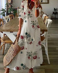 Maxikleid Damen | Sommerkleid mit V-Ausschnitt und Print