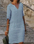 Sommerkleid Damen Kurzarm | Minikleid mit V-Ausschnitt und Muster