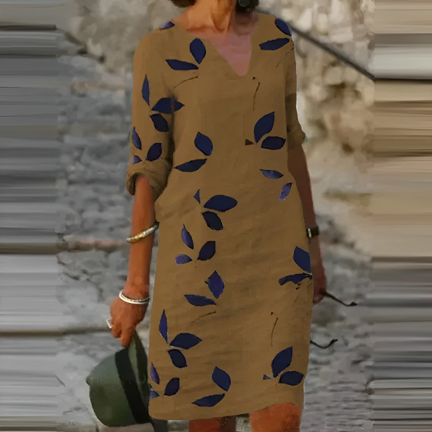 Sommerkleid Damen Kurzarm | Minikleid mit V-Ausschnitt und Print