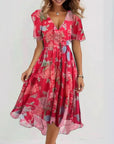 Sommerkleid Damen Midi | Kleid mit V-Ausschnitt und Wickeloptik