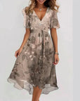 Sommerkleid Damen Midi | Kleid mit V-Ausschnitt und Wickeloptik