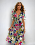 Sommerkleid Damen Midi | Kleid mit V-Ausschnitt und Wickeloptik