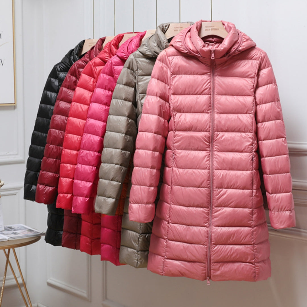 Steppjacke Damen Lang | Mit Kapuze und Reißverschluss