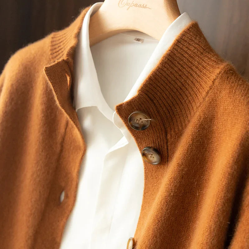 Strickjacke Damen mit Knöpfen | Strickcardigan mit Stehkragen