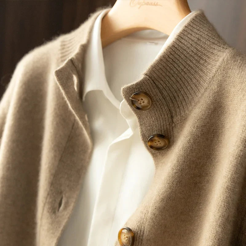 Strickjacke Damen mit Knöpfen | Strickcardigan mit Stehkragen