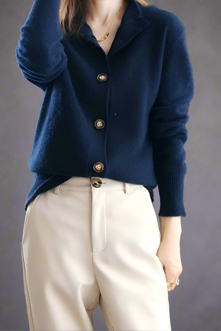 Strickjacke Damen mit Knöpfen | Strickcardigan mit Stehkragen