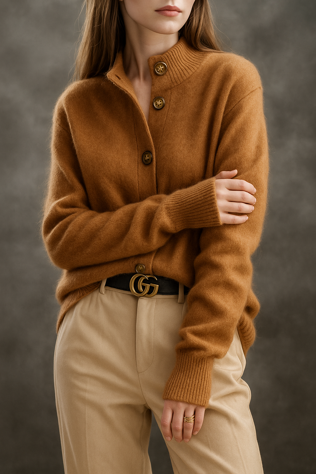 Strickjacke Damen mit Knöpfen | Strickcardigan mit Stehkragen