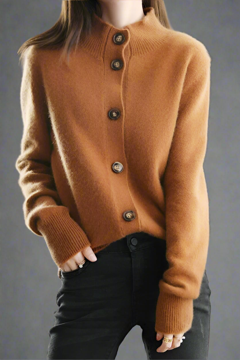 Strickjacke Damen mit Knöpfen | Strickcardigan mit Stehkragen