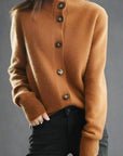 Strickjacke Damen mit Knöpfen | Strickcardigan mit Stehkragen