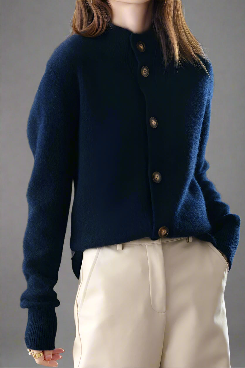 Strickjacke Damen mit Knöpfen | Strickcardigan mit Stehkragen