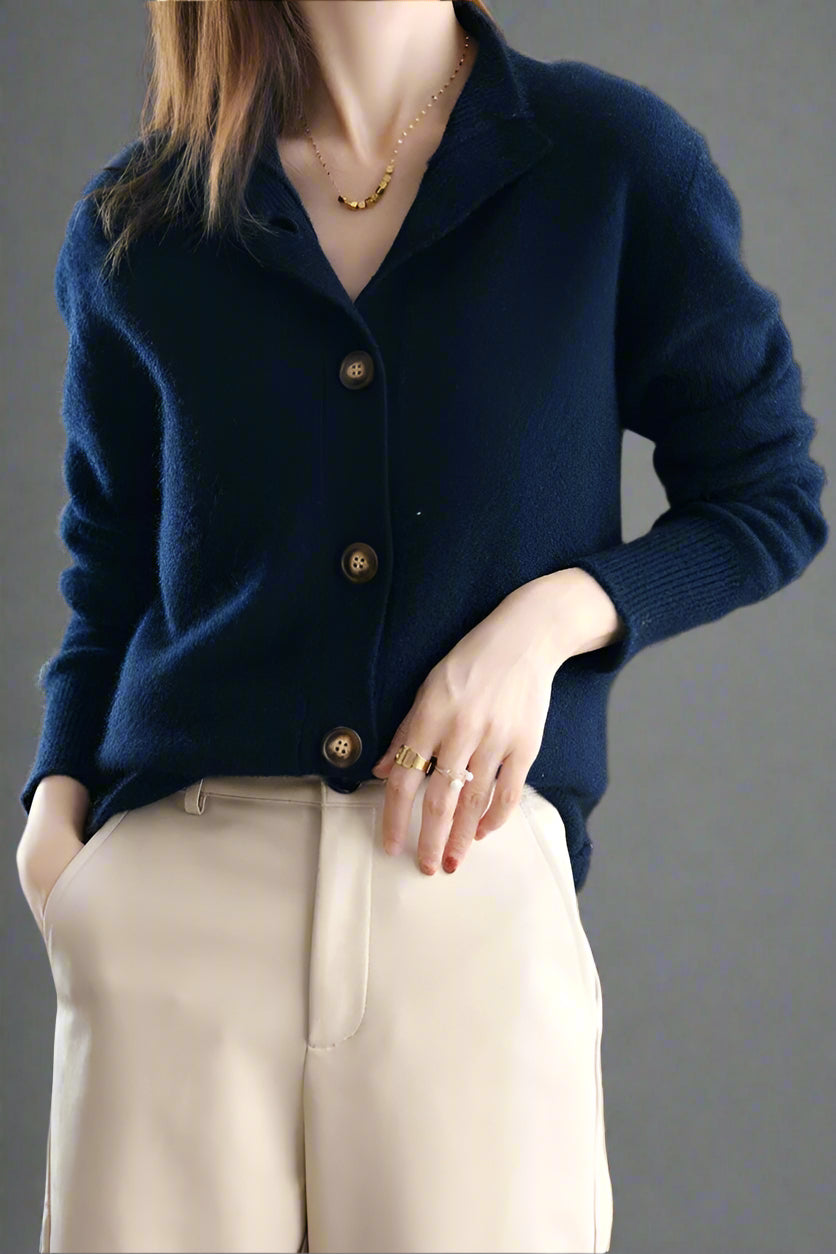 Strickjacke Damen mit Knöpfen | Strickcardigan mit Stehkragen