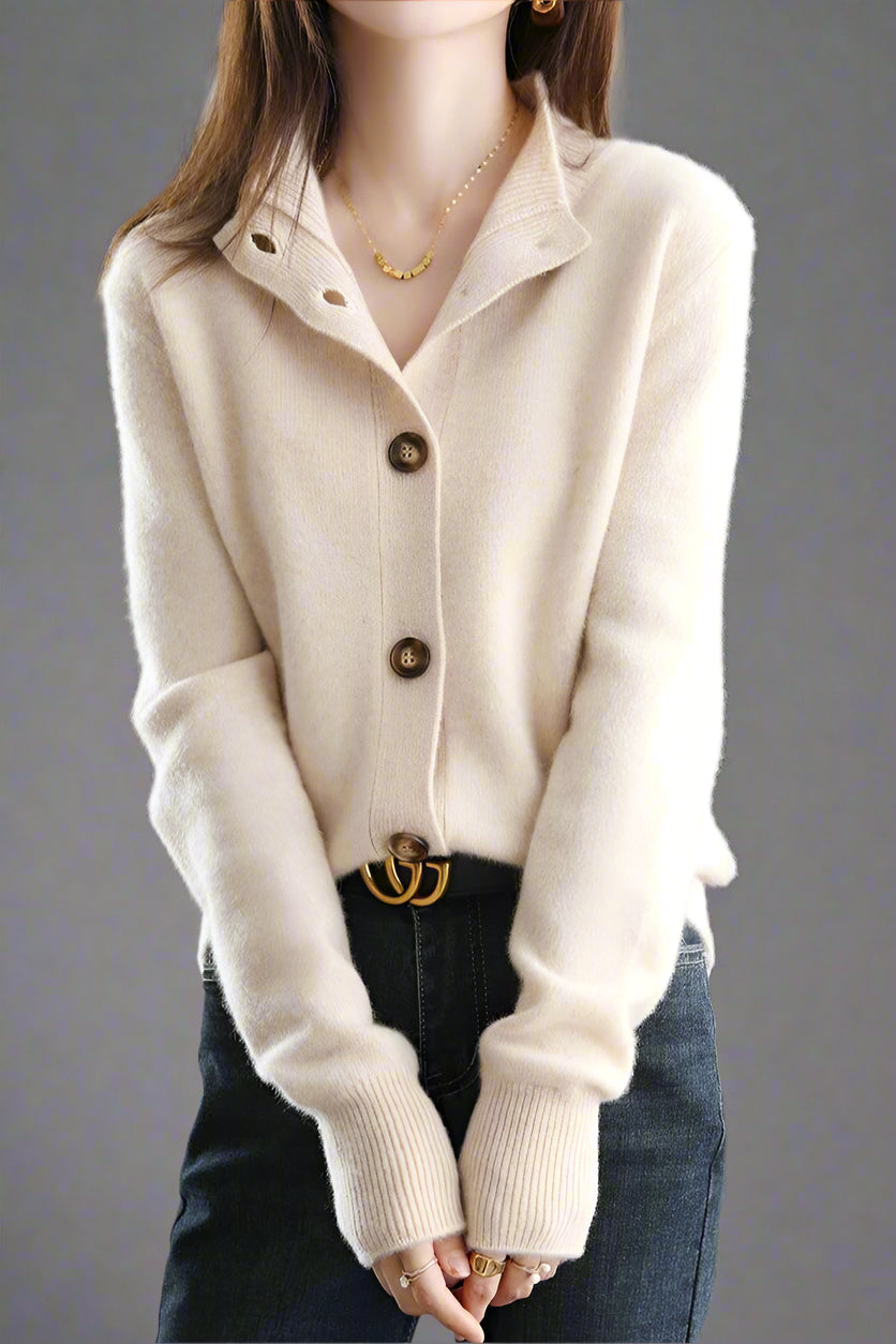 Strickjacke Damen mit Knöpfen | Strickcardigan mit Stehkragen