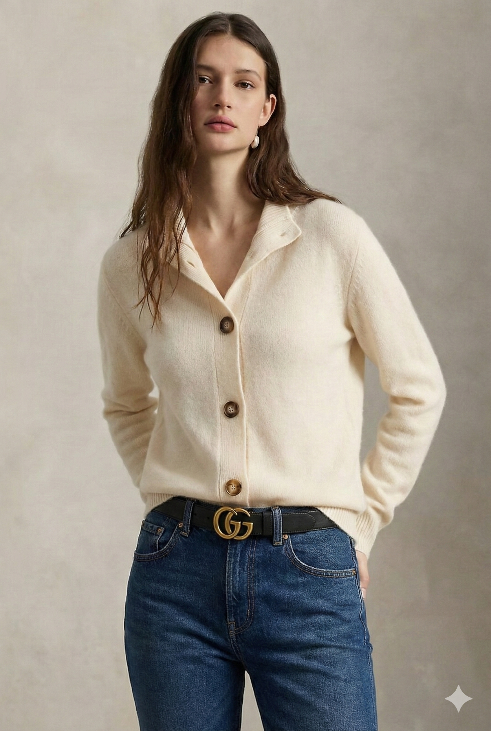 Strickjacke Damen mit Knöpfen | Strickcardigan mit Stehkragen