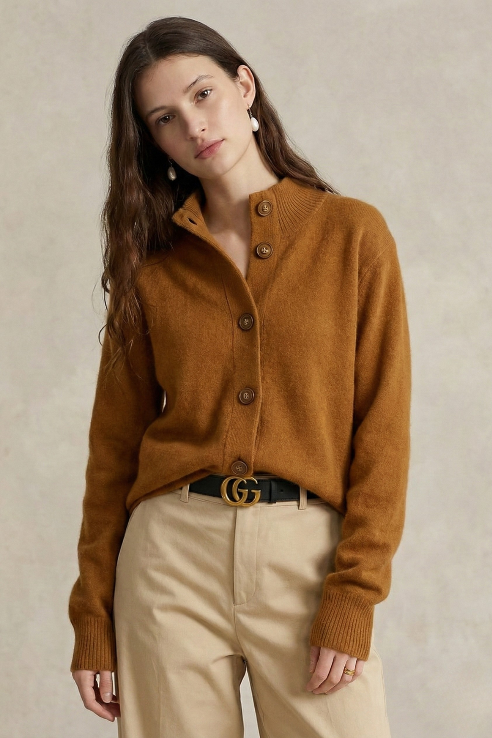 Strickjacke Damen mit Knöpfen | Strickcardigan mit Stehkragen