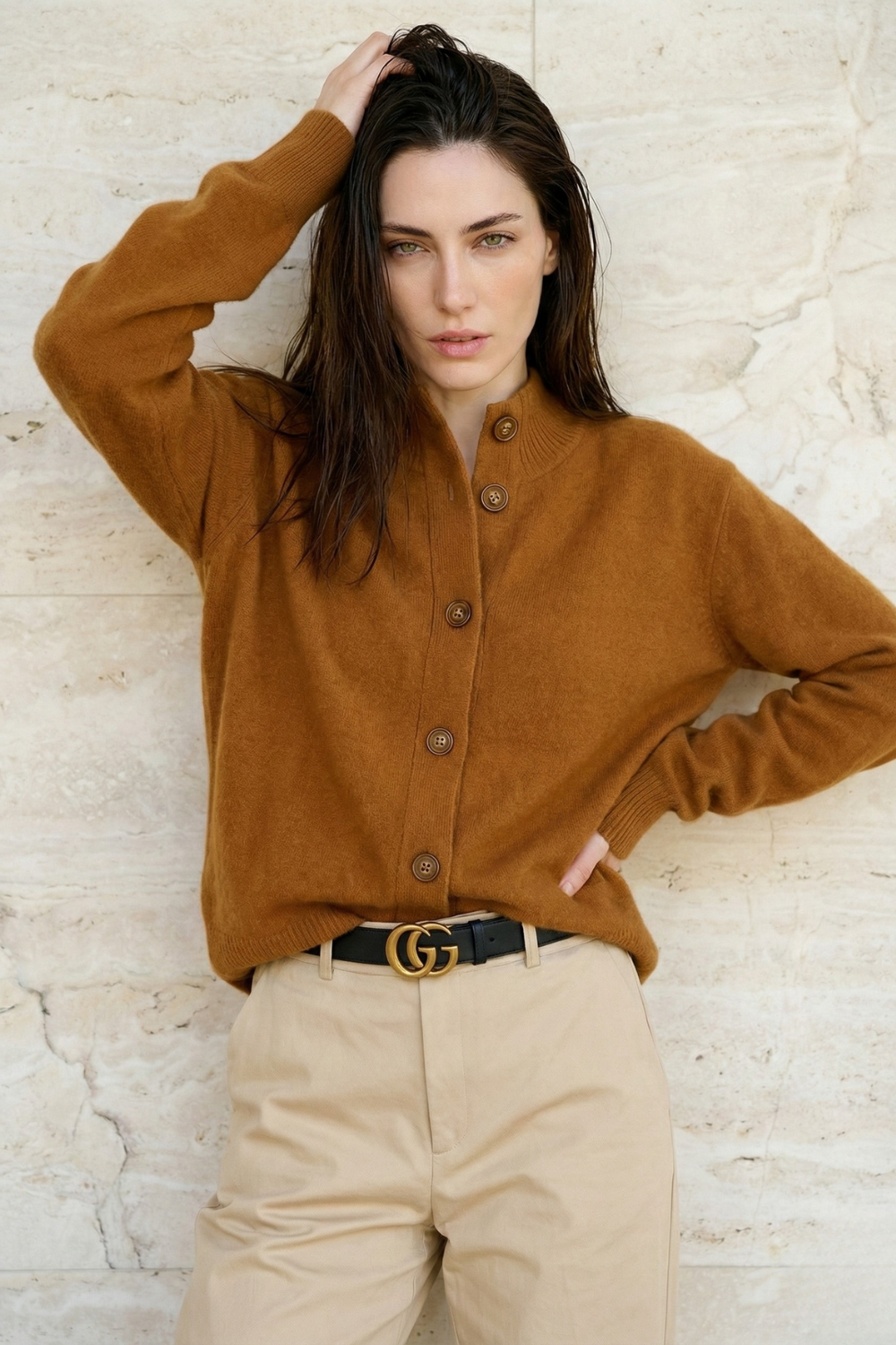 Strickjacke Damen mit Knöpfen | Strickcardigan mit Stehkragen