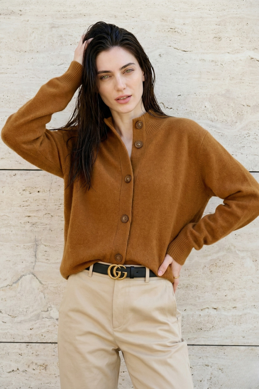 Strickjacke Damen mit Knöpfen | Strickcardigan mit Stehkragen