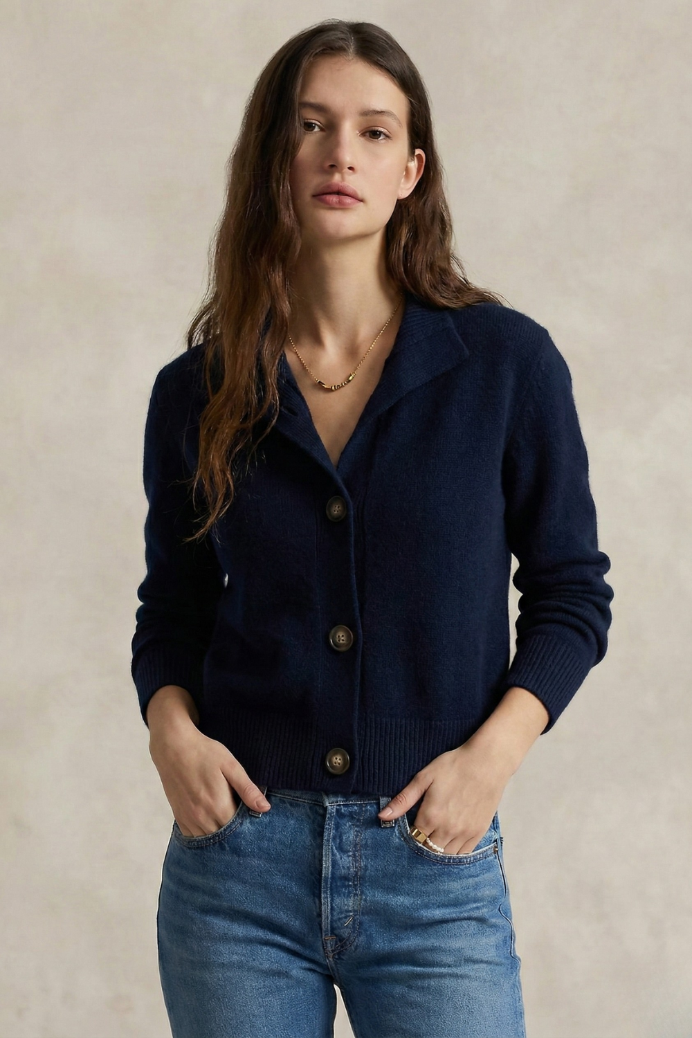 Strickjacke Damen mit Knöpfen | Strickcardigan mit Stehkragen