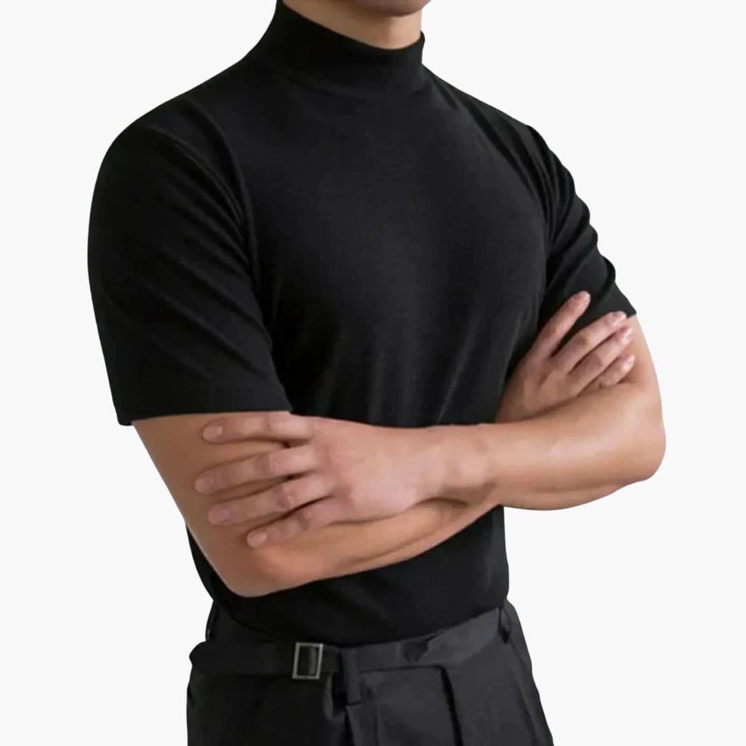 T-Shirt Herren Stehkragen | Slim Fit Kurzarm Shirt