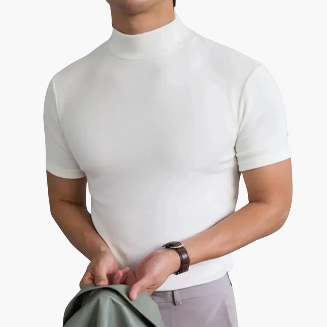 T-Shirt Herren Stehkragen | Slim Fit Kurzarm Shirt