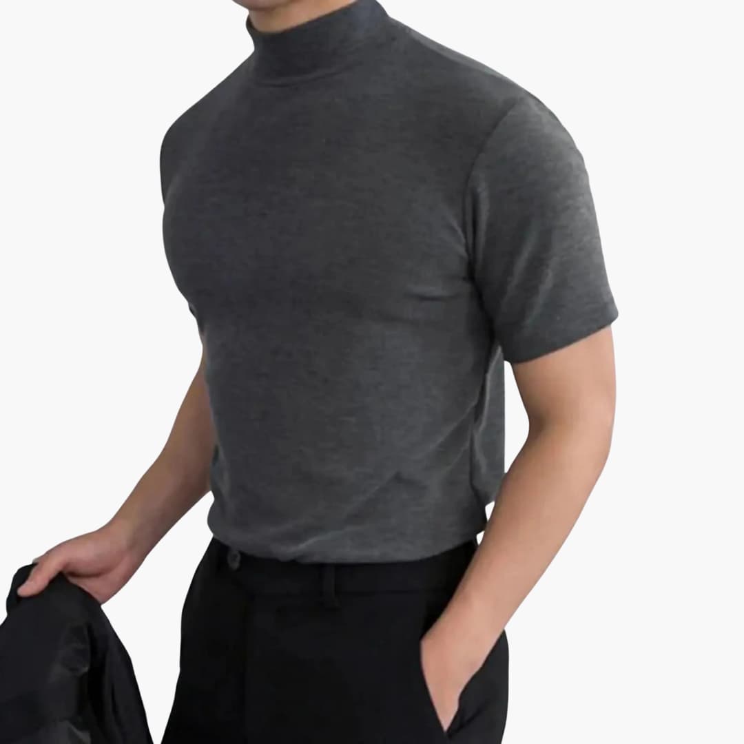 T-Shirt Herren Stehkragen | Slim Fit Kurzarm Shirt
