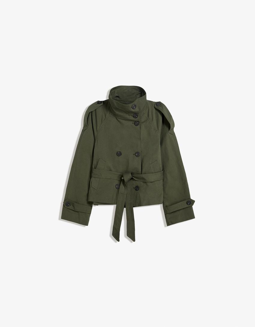 Übergangsjacke Damen Kurz | Trenchcoat mit Gürtel