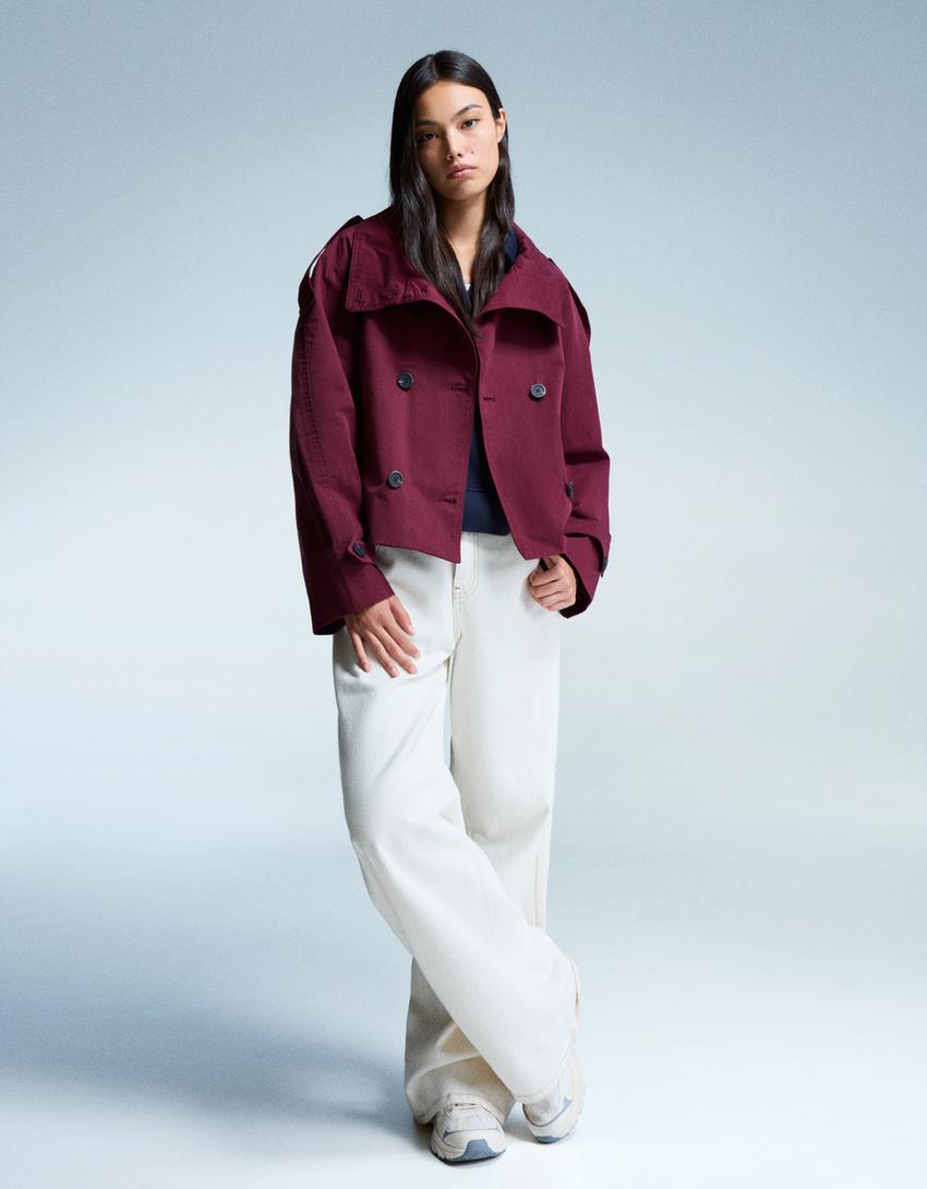 Übergangsjacke Damen Kurz | Trenchcoat mit Gürtel