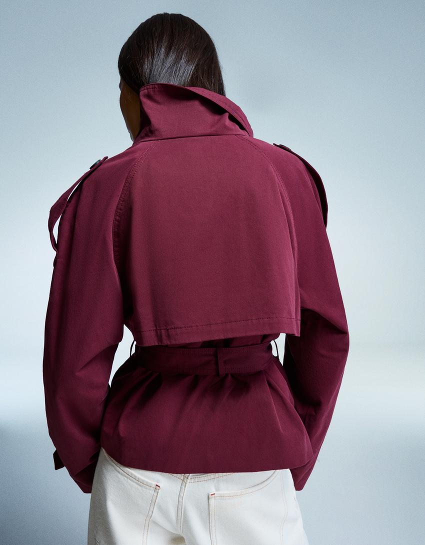 Übergangsjacke Damen Kurz | Trenchcoat mit Gürtel