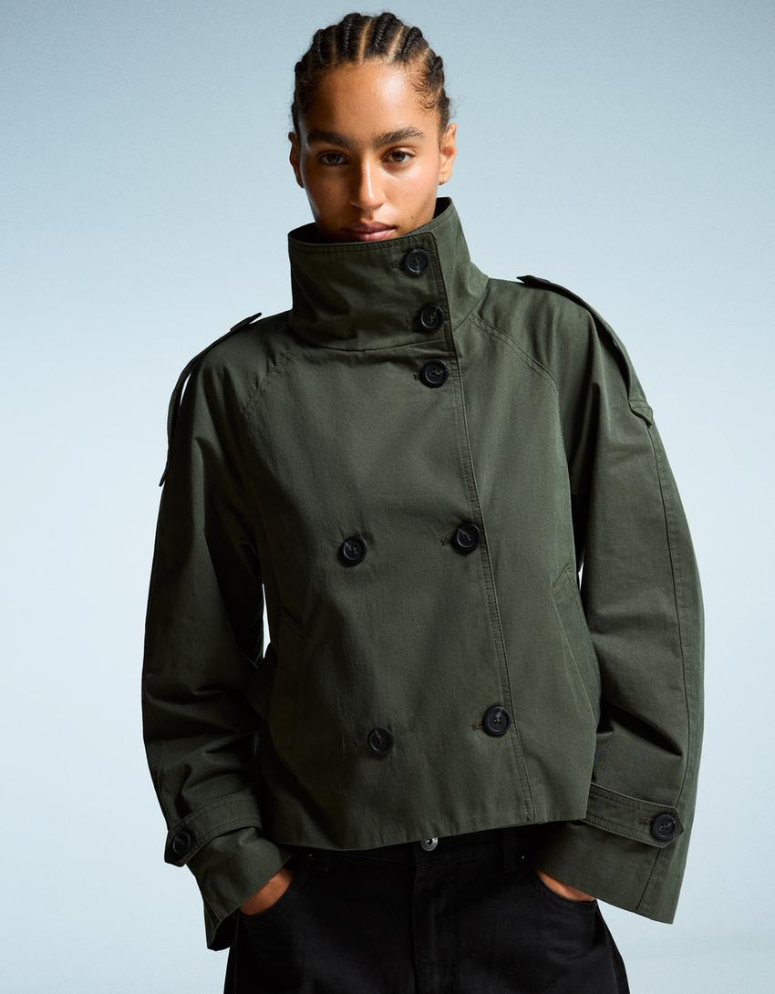 Übergangsjacke Damen Kurz | Trenchcoat mit Gürtel