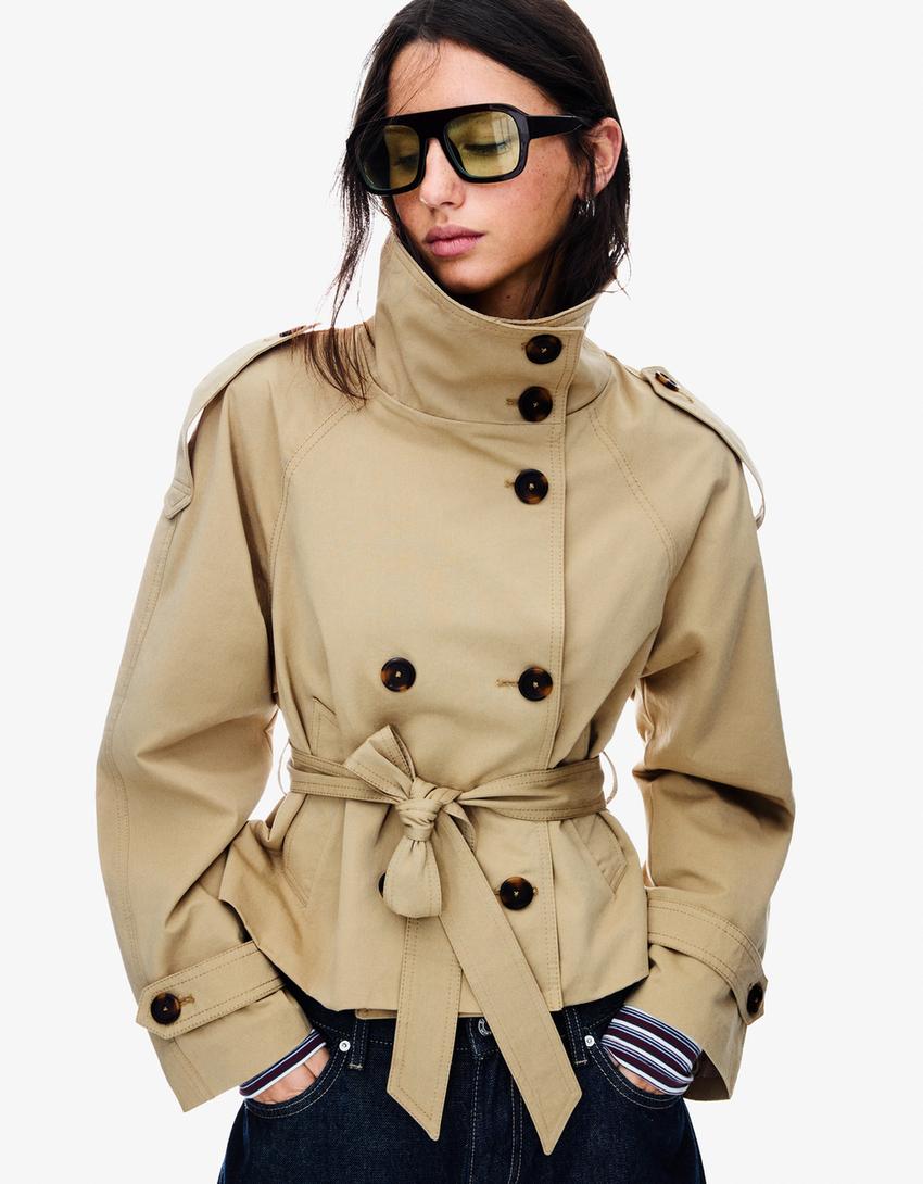 Übergangsjacke Damen Kurz | Trenchcoat mit Gürtel