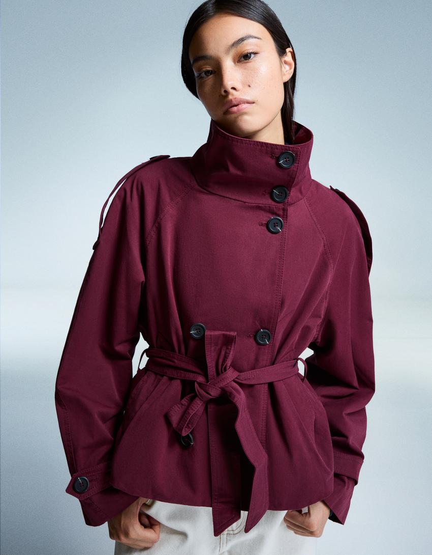 Übergangsjacke Damen Kurz | Trenchcoat mit Gürtel