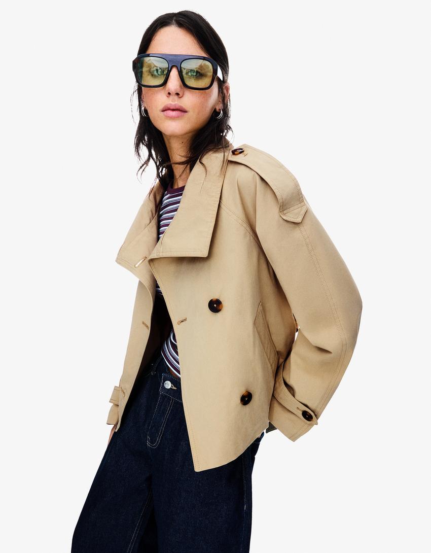 Übergangsjacke Damen Kurz | Trenchcoat mit Gürtel