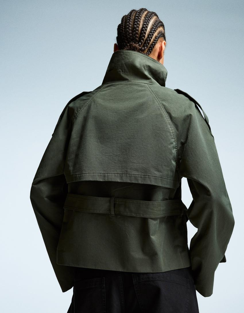 Übergangsjacke Damen Kurz | Trenchcoat mit Gürtel