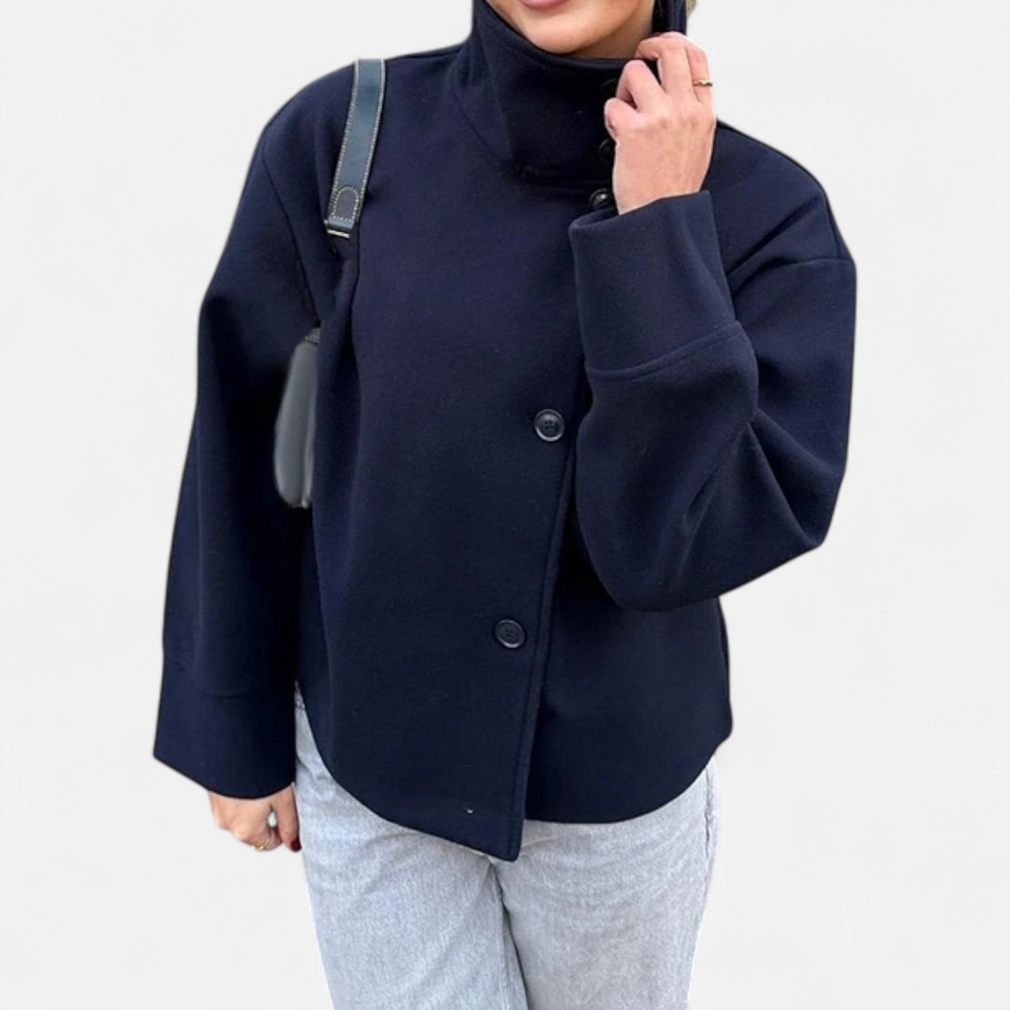 Übergangsjacke Damen Kurz | Zweireihiger Mantel mit Stehkragen