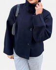 Übergangsjacke Damen Kurz | Zweireihiger Mantel mit Stehkragen