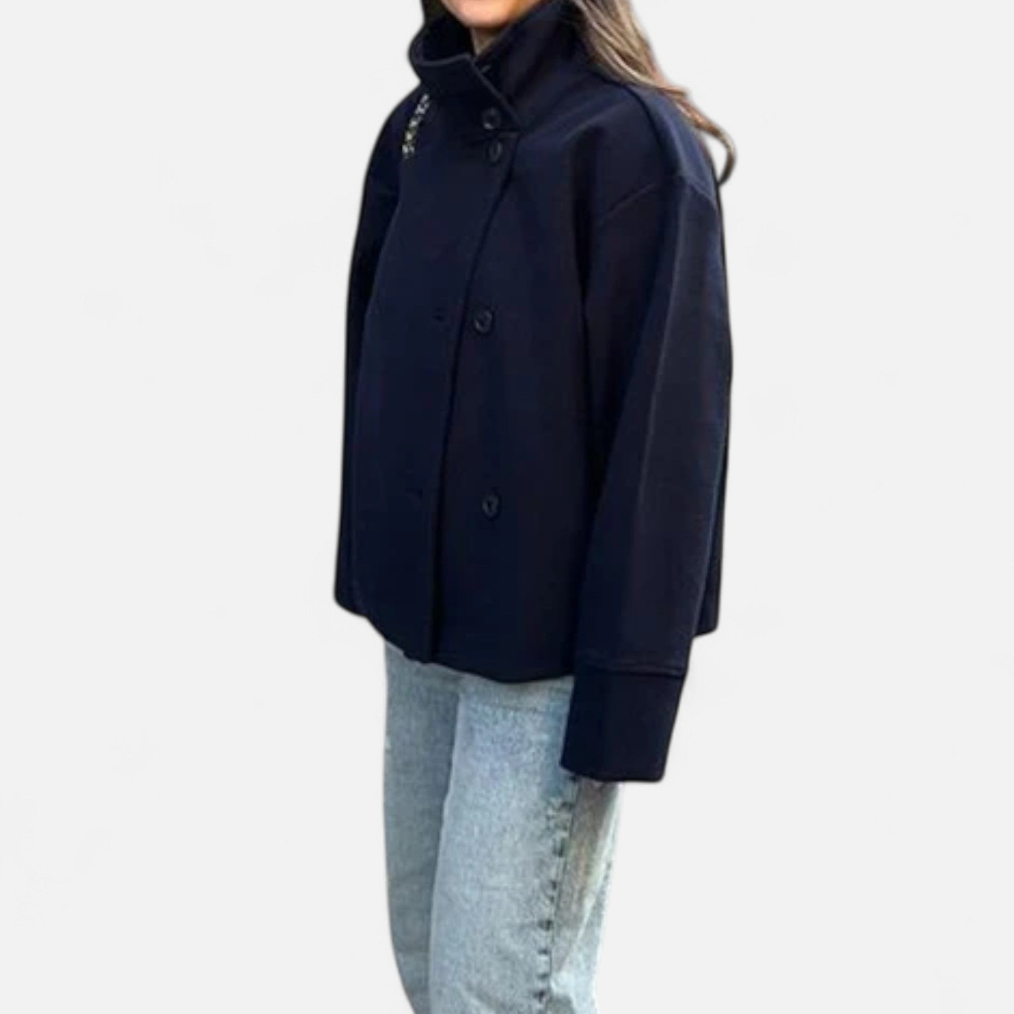 Übergangsjacke Damen Kurz | Zweireihiger Mantel mit Stehkragen