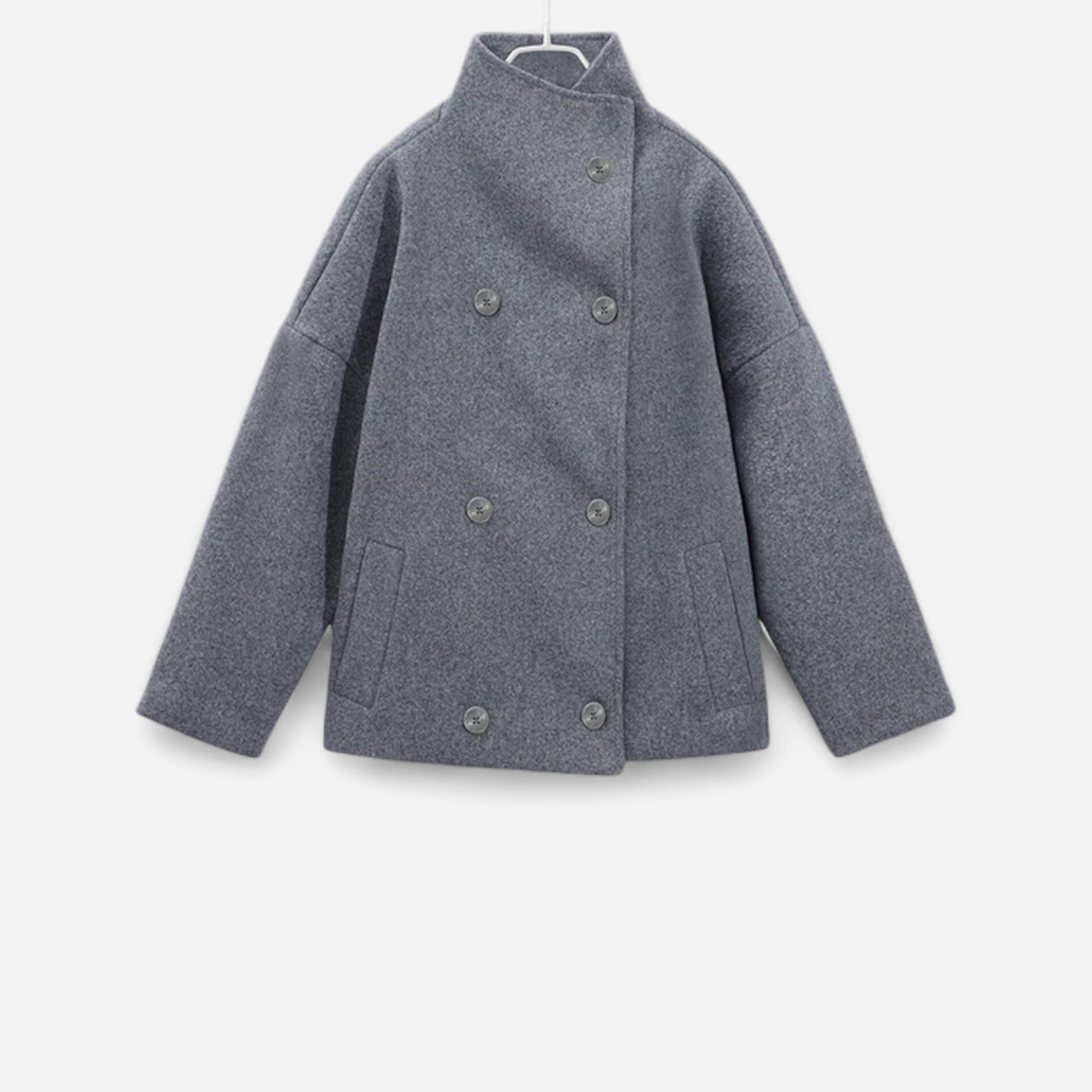 Übergangsjacke Damen Kurz | Zweireihiger Mantel mit Stehkragen