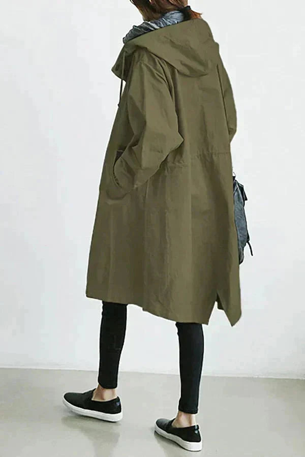 Übergangsjacke Damen Lang | Trenchcoat mit Kapuze
