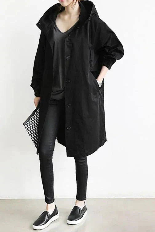Übergangsjacke Damen Lang | Trenchcoat mit Kapuze