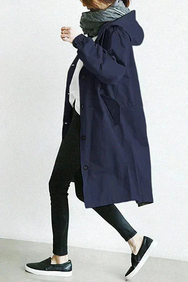 Übergangsjacke Damen Lang | Trenchcoat mit Kapuze