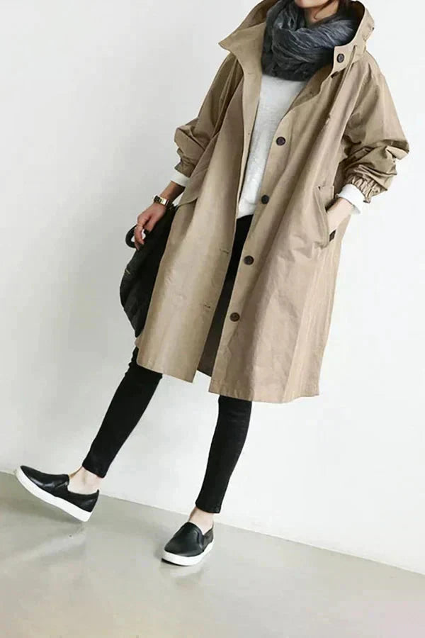 Übergangsjacke Damen Lang | Trenchcoat mit Kapuze