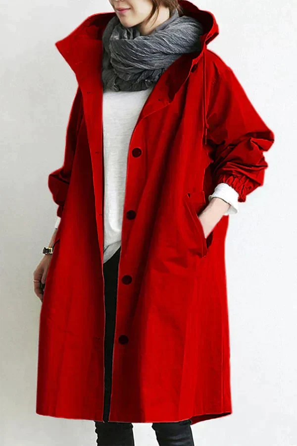 Übergangsjacke Damen Lang | Trenchcoat mit Kapuze